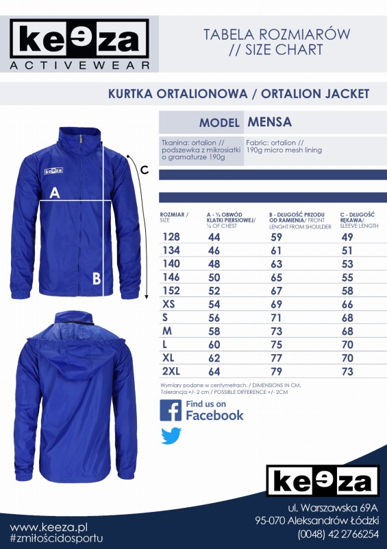 ortalion mensa tabela wymiarów