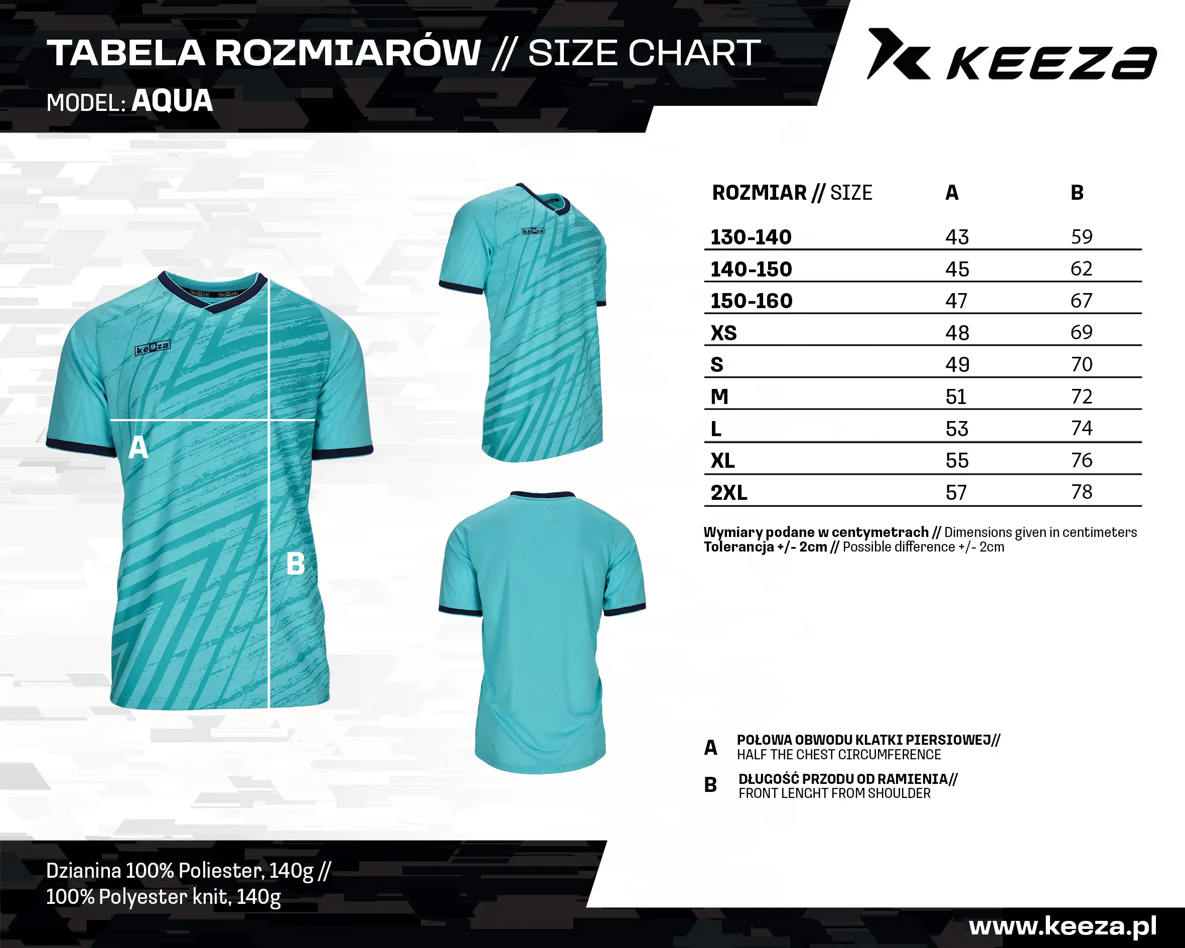 Koszulka piłkarska tabela rozmiarów KEEZA